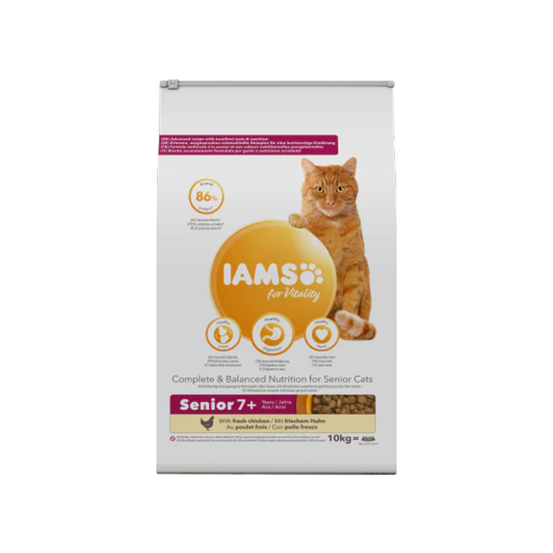 IAMS für Vitality Trockenfutter  mit frischem Huhn für ältere Katzen (Senior 7+) in 3 Größen