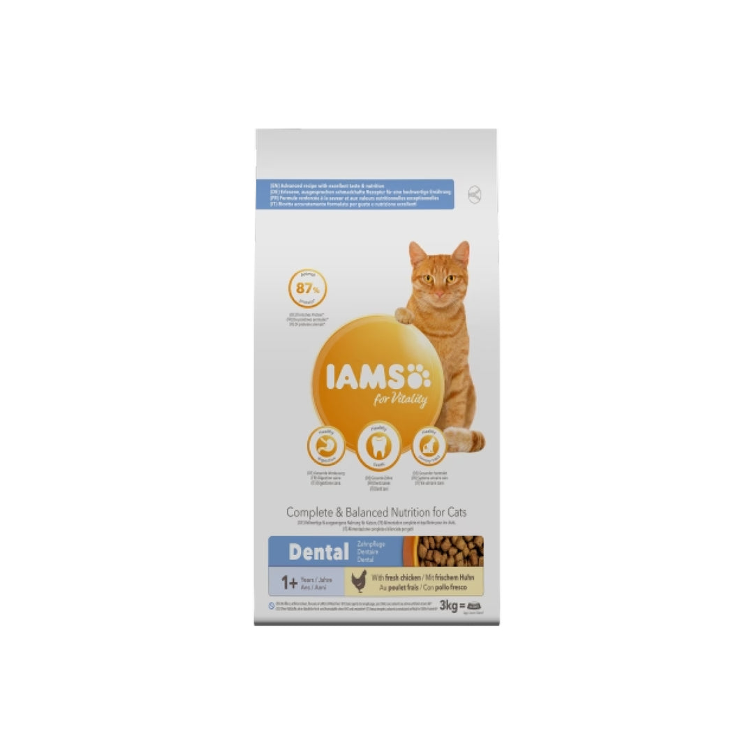 IAMS für Vitality  Trockenfutter mit frischem Huhn für Katzen. (Dental) in 3 Größen