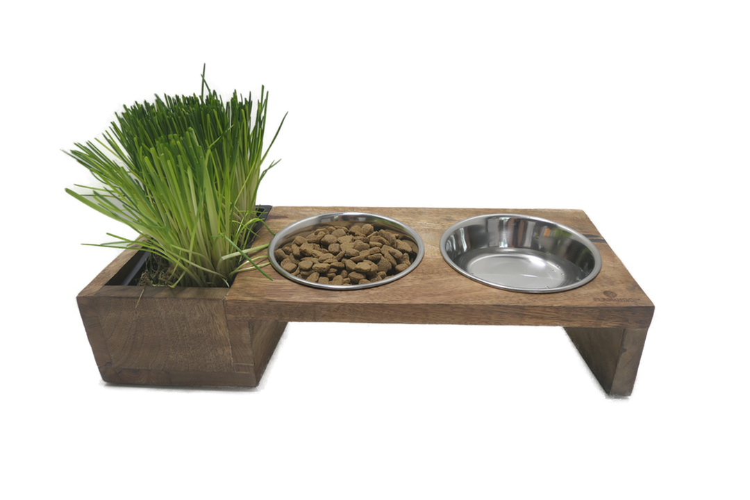 Futter und Trinknapf Duo Dinner Ständer Lela Rechteck Silber& Braun