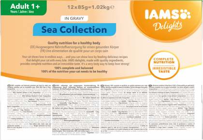 IAMS Nassfutter für ausgewachsene Katzen mit unterschiedlichen Fleischaromen – Meereskollektion in Sauce (Adult 1+)