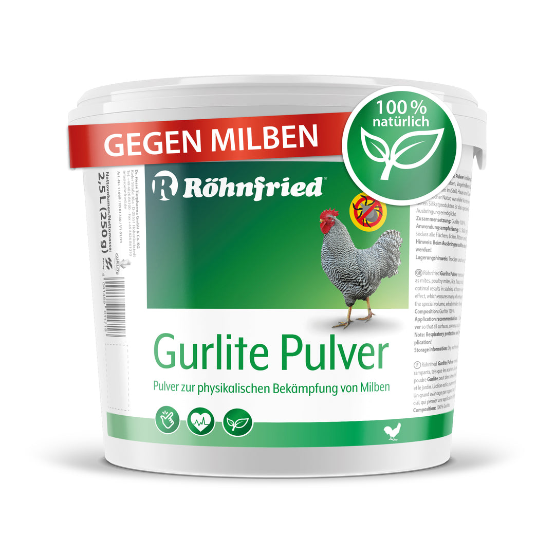 Gurlite® Pulver  Effektiver Schutz gegen rote Milbe, Vogelmilben, Läusen, Flöhe, Zecken & Parasiten von Röhnfried