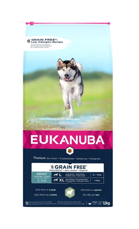 EUKANUBA Grain Free* Hundefutter für ausgewachsene Hunde großer Rassen mit viel Lamm