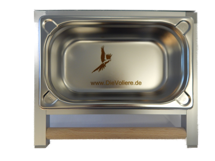 Edelstahlwanne mit Sitzstange zur Drahtmontage klein für Sittiche