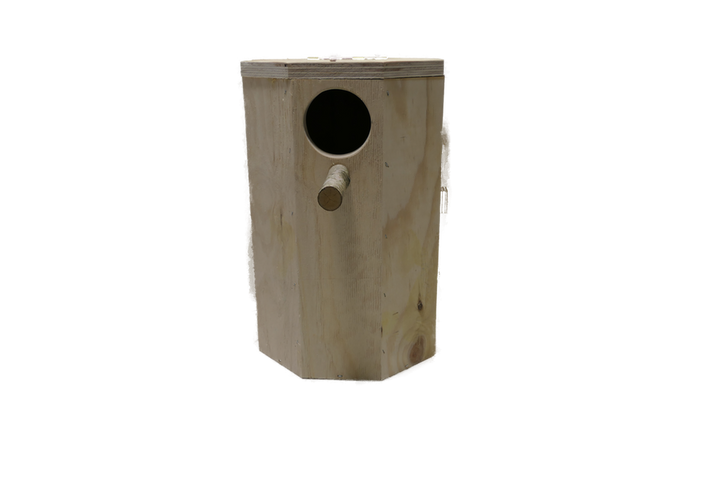 Holznistkasten 8-Eck für Nymphensittiche, Stanleysittiche, Hoodedsittiche und kleine Loris.