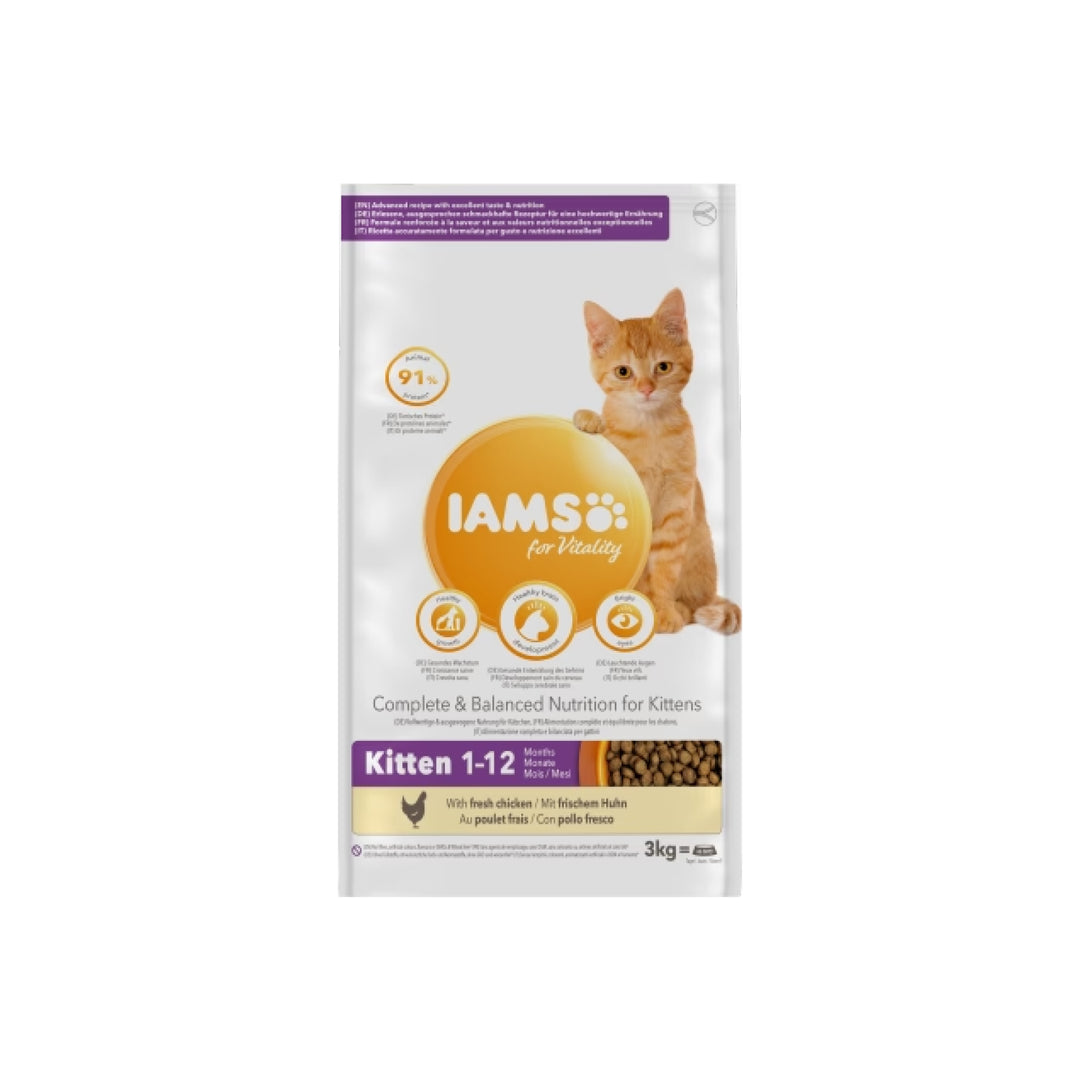 IAMS für Vitality Spezial-Trockenfutter  für Kätzchen mit frischem Huhn. (Kitten 1-12) in 3 Größen