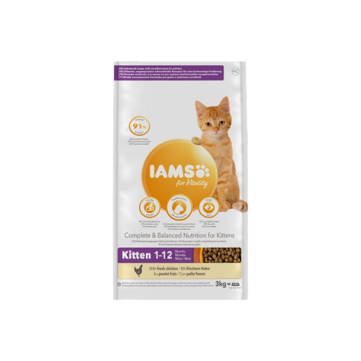 IAMS für Vitality Spezial-Trockenfutter  für Kätzchen mit frischem Huhn. (Kitten 1-12) in 3 Größen