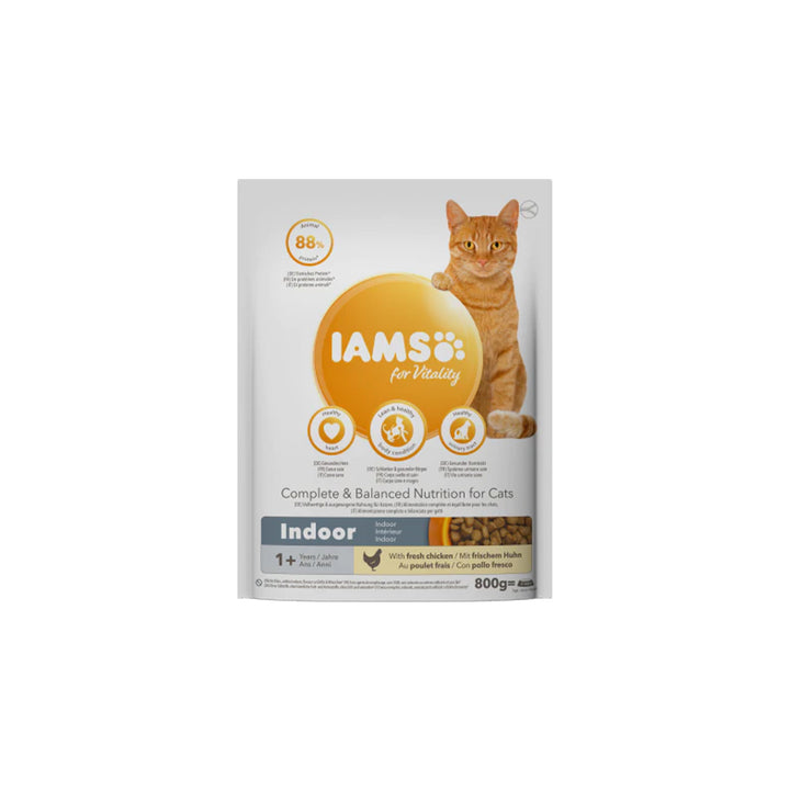 IAMS für Vitality Trockenfutter  mit frischem Huhn für ausgewachsene und ältere Wohnungskatzen (Indoor) in 3 Größen
