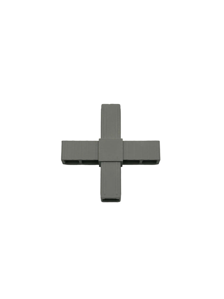 Kreuz-Verbinder für 20x20x1,5 mm Vierkantrohre aus glasfaserverstärktem Kunststoff.
