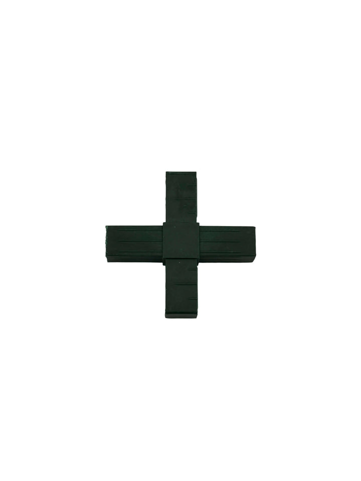 Detailansicht der Kreuz-Verbinder in den Farben Grau, Schwarz und Grün.