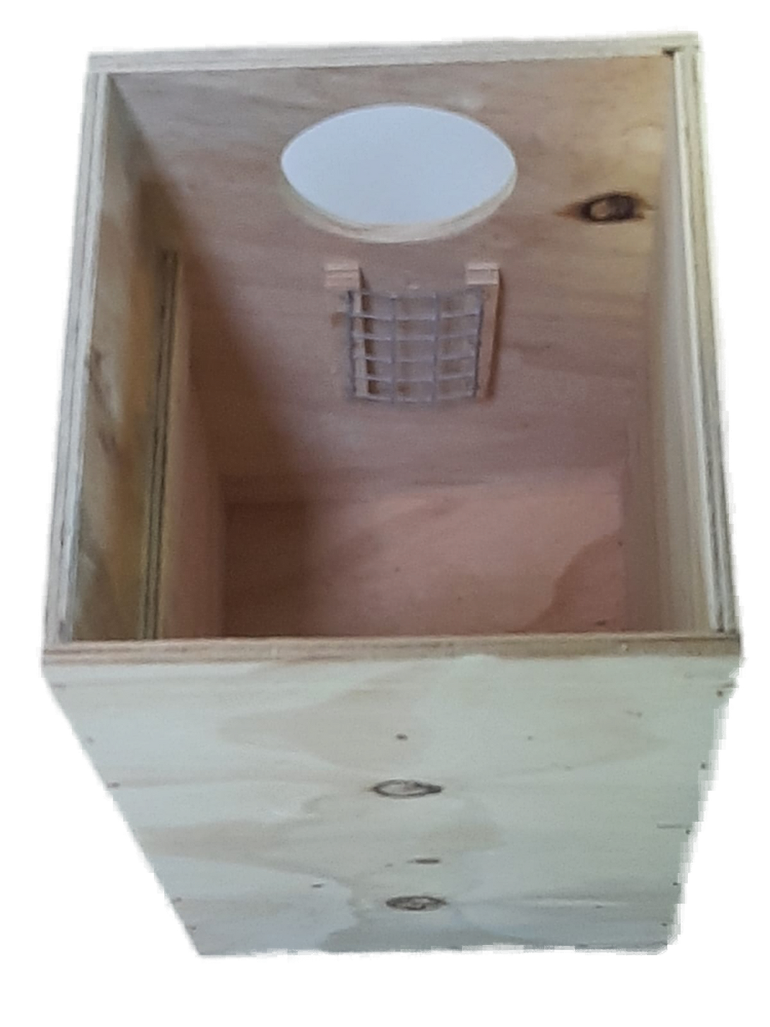 Nistkasten Nr. 4 für Graupapageien – inkl. Anflugstange und abnehmbarem Deckel.