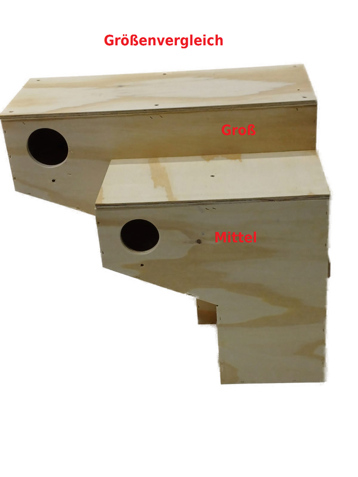 Papageien Nistkasten 60×25×50 cm mit Einschlupfloch Ø 8 cm, Gitter und Kontrollklappe.