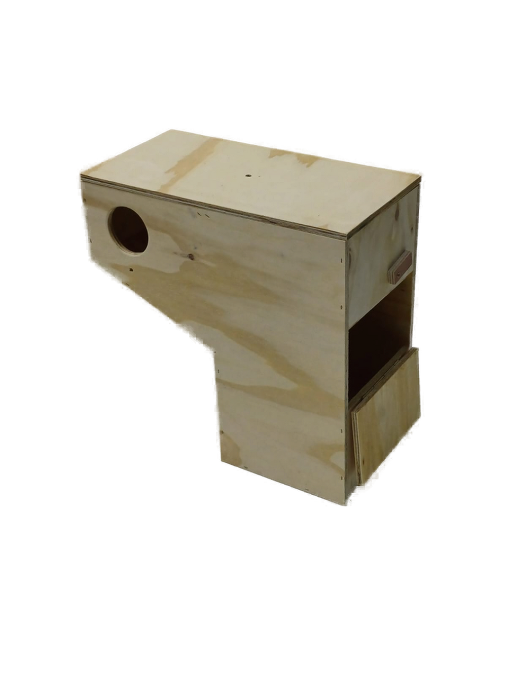 Sittich Nistkasten 40×22×40 cm mit Einschlupfloch Ø 7 cm, Gitter und Kontrollklappe.