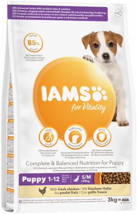 IAMS für Vitality Trockenfutter  mit frischem Huhn für Welpen kleiner und mittelgroßer Rassen