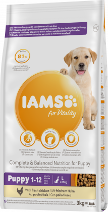 IAMS für Vitality Trockenfutter  mit frischem Huhn für Welpen großer Rassen (Puppy 1-12)