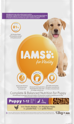IAMS für Vitality Trockenfutter  mit frischem Huhn für Welpen großer Rassen (Puppy 1-12)