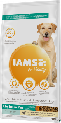 IAMS für Vitality Fettarm Trockenfutter  mit frischem Huhn für ausgewachsene Hunde (Light in Fat)