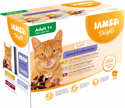 IAMS  Nassfutter  für ausgewachsene Katzen mit unterschiedlichen Fleischaromen – Landkollektion in Sauce (Adult 1+)
