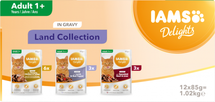 IAMS  Nassfutter  für ausgewachsene Katzen mit unterschiedlichen Fleischaromen – Landkollektion in Sauce (Adult 1+)
