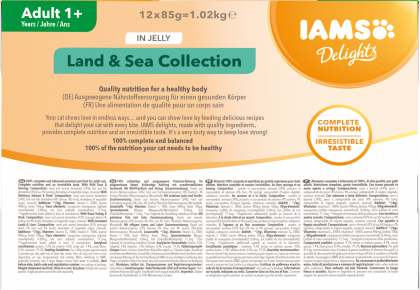 IAMS  Nassfutter für ausgewachsene Katzen mit unterschiedlichen Fleisch- und Fischaromen – Land- und Meereskollektion in Sauce (Adult 1+)
