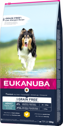 EUKANUBA Grain Free* Hundefutter für ausgewachsene Hunde großer und sehr großer Rassen reich an Huhn