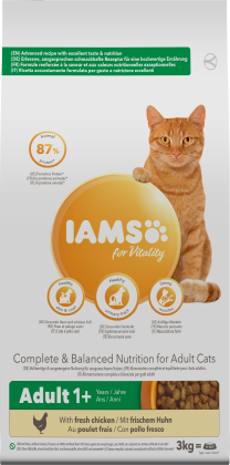 IAMS für Vitality Trockenfutter  mit frischem Huhn für ausgewachsene Katzen (Adult1+) in 3 Größen