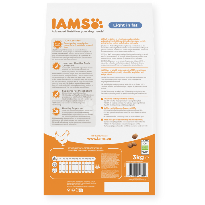 IAMS Trockenfutter Fettarm für ausgewachsene Hunde aller Rassen mit frischem Huhn