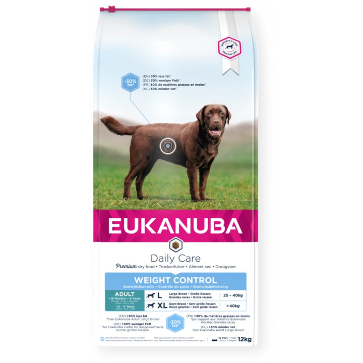 EUKANUBA Trockenfutter  für ausgewachsene Hunde großer Rassen – Rezeptur zur Gewichtskontrolle mit frischem Huhn