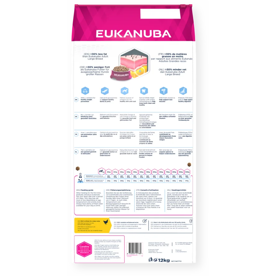 EUKANUBA Trockenfutter  für ausgewachsene Hunde großer Rassen – Rezeptur zur Gewichtskontrolle mit frischem Huhn