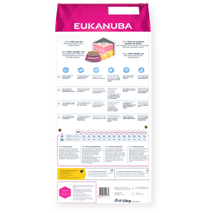 EUKANUBA Trockenfutter  für ausgewachsene Hunde großer Rassen – Rezeptur zur Gewichtskontrolle mit frischem Huhn