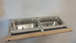 Doppelte Edelstahlwanne klein Wandmontage für Papageien und Exote