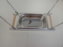 Edelstahlwanne schwingend klein mit Hartholz-Sitzstangen für Sittiche & Papageien