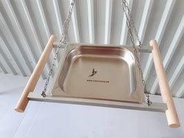 Edelstahlwanne schwingend mittel mit Hartholz-Sitzstange für Sittiche und Papageien