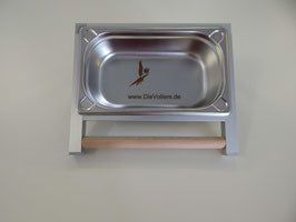 Wandmontierte Edelstahlwanne 28×24×14 cm mit 20 mm Hartholz-Sitzstange