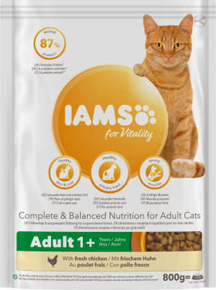 IAMS für Vitality Trockenfutter  mit frischem Huhn für ausgewachsene Katzen (Adult1+) in 3 Größen
