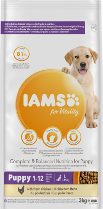 IAMS für Vitality Trockenfutter  mit frischem Huhn für Welpen großer Rassen (Puppy 1-12)